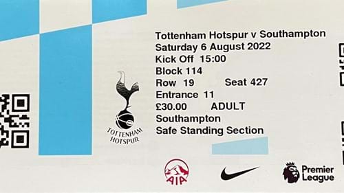 Tottenham Hotspur away ticket in the Premier League on the 8/5/2023 at the Tottenham Hotspur Stadium