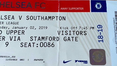 Chelsea away ticket in the Premier League on the 1/2/2019 at the Stamford Bridge
