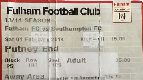 Fulham away ticket in the Premier League on the 2/1/2014 at the Craven Cottage