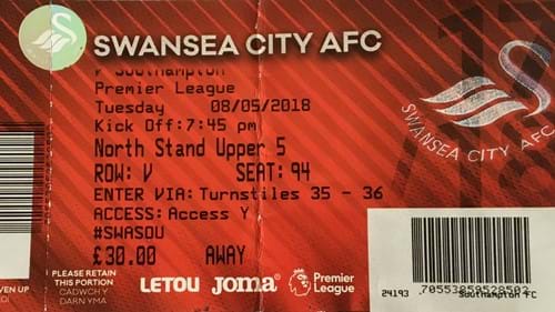 Swansea City away ticket in the Premier League on the 5/8/2018 at the Liberty Stadium