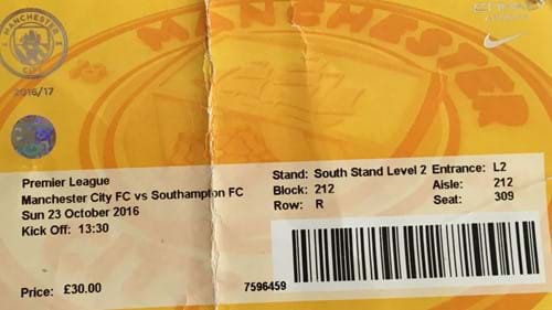 Manchester City away ticket in the Premier League on the 10/23/2016 at the The Etihad