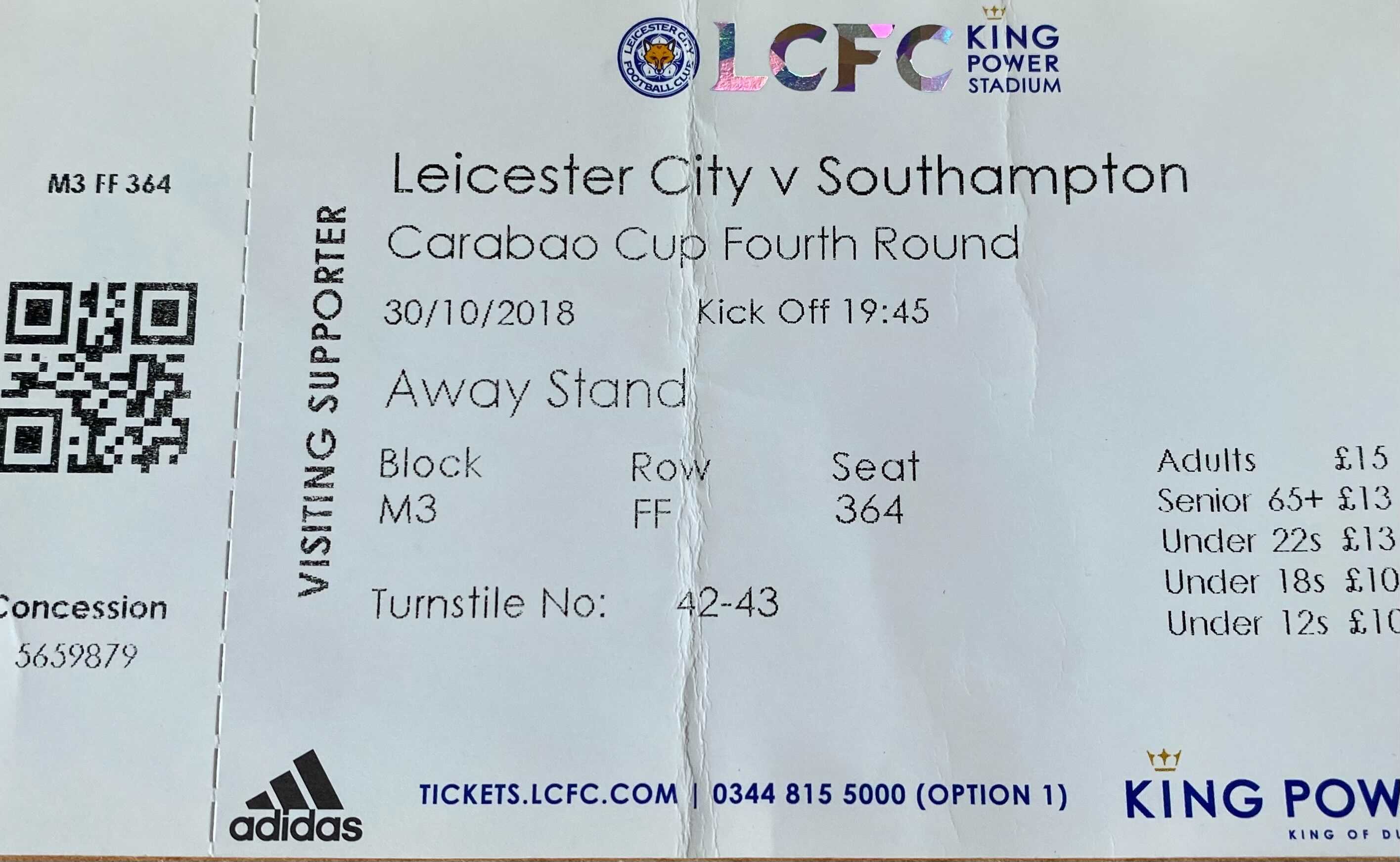 Leicester City away ticket in the The Carabao Cup on the 11/27/2018 at the King Power Stadium