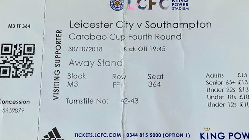 Leicester City away ticket in the The Carabao Cup on the 11/27/2018 at the King Power Stadium
