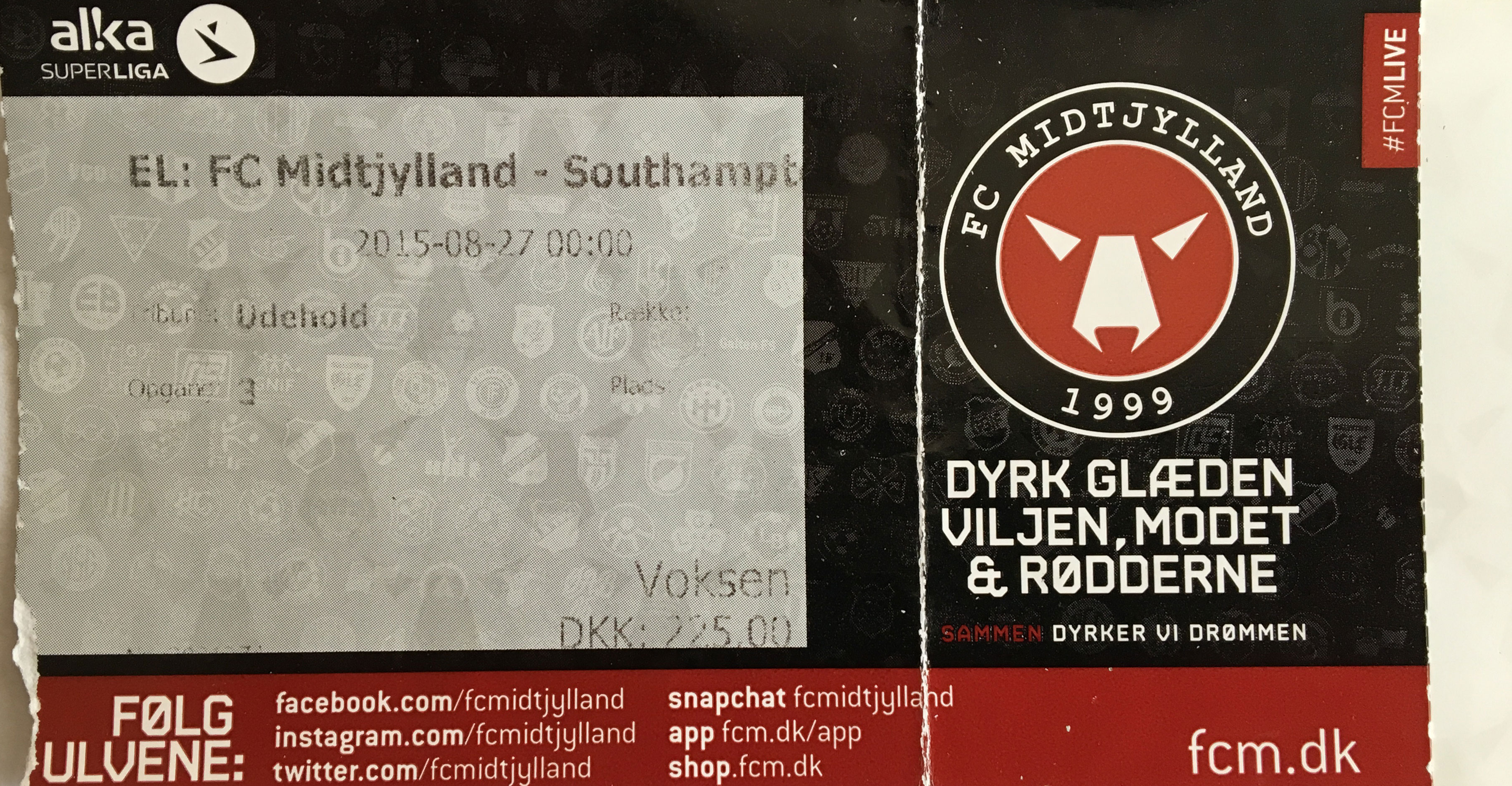FC Midtjylland away ticket in the Europa League on the 8/27/2015 at the MCH Arena