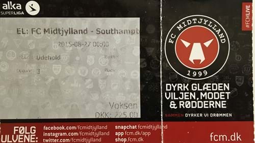 FC Midtjylland away ticket in the Europa League on the 8/27/2015 at the MCH Arena