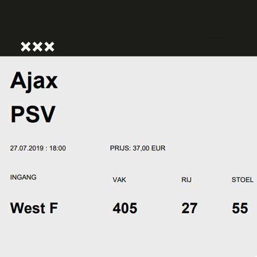 Ajax away ticket in the Johan Cruyff Shield on the 7/27/2019 at the Johan Cruijff ArenA