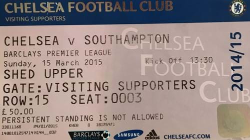 Chelsea away ticket in the Premier League on the 3/15/2015 at the Stamford Bridge