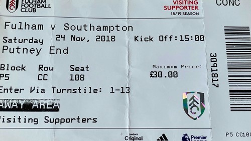Fulham away ticket in the Premier League on the 11/24/2018 at the Craven Cottage
