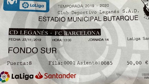 CD Leganés away ticket in the Spanish La Liga on the 11/23/2019 at the Estadio Municipal de Butarque