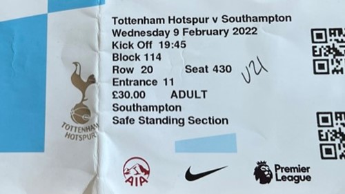 Tottenham Hotspur away ticket in the Premier League on the 2/9/2022 at the Tottenham Hotspur Stadium