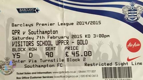 Queens Park Rangers away ticket in the Premier League on the 2/7/2015 at the Loftus Road