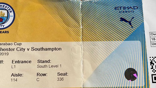 Manchester City away ticket in the The Carabao Cup on the 10/29/2019 at the The Etihad