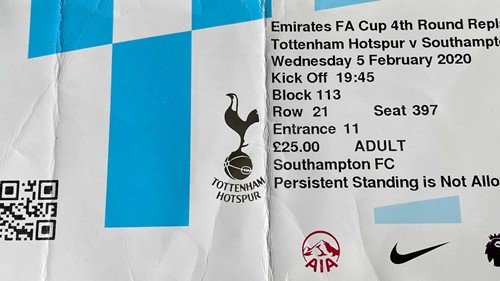 Tottenham Hotspur away ticket in the Emirates FA Cup on the 9/28/2019 at the Tottenham Hotspur Stadium