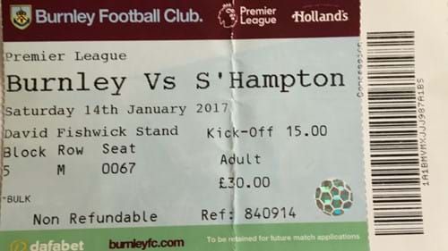 Burnley away ticket in the Premier League on the 1/14/2017 at the Turf Moor