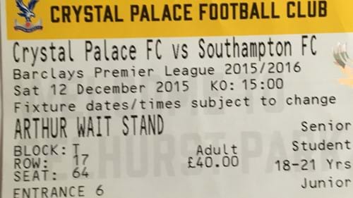 Crystal Palace away ticket in the Premier League on the 12/12/2015 at the Selhurst Park