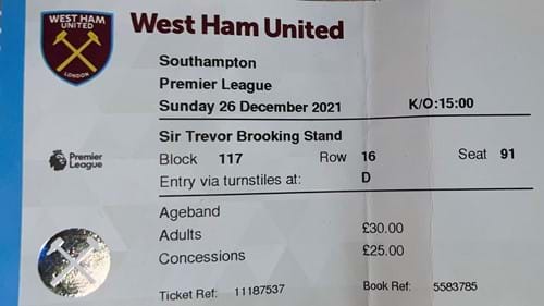 West Ham United away ticket in the Premier League on the 12/26/2021 at the London Stadium