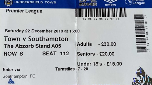 Huddersfield Town away ticket in the Premier League on the 12/22/2018 at the Kirklees Stadium