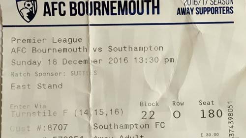 AFC Bournemouth away ticket in the Premier League on the 12/18/2016 at the Vitality Stadium