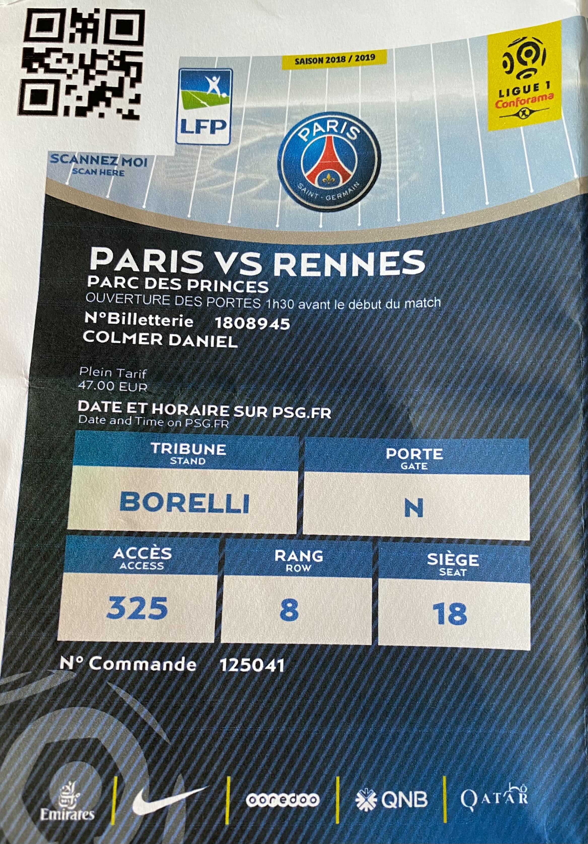 PSG away ticket in the French Ligue 1 on the 1/27/2019 at the Parc des Princes