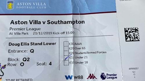 Aston Villa away ticket in the Premier League on the 12/21/2019 at the Villa Park