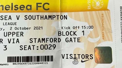 Chelsea away ticket in the Premier League on the 10/2/2021 at the Stamford Bridge