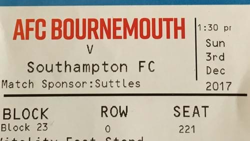 AFC Bournemouth away ticket in the Premier League on the 12/3/2017 at the Vitality Stadium