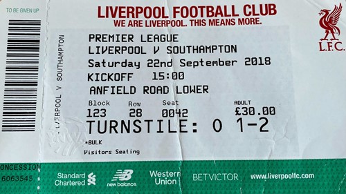 Liverpool away ticket in the Premier League on the 9/22/2018 at the Anfield