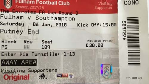 Fulham away ticket in the Emirates FA Cup on the 1/6/2018 at the Craven Cottage