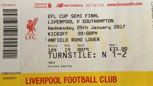 Liverpool away ticket in the EFL Cup on the 1/25/2017 at the Anfield