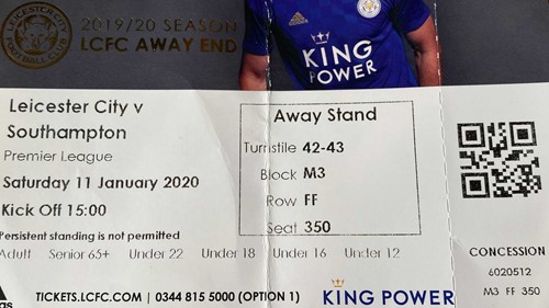 Leicester City away ticket in the Premier League on the 1/11/2020 at the King Power Stadium