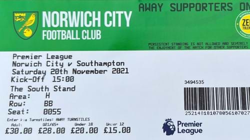 Norwich City away ticket in the Premier League on the 11/20/2021 at the Carrow Road