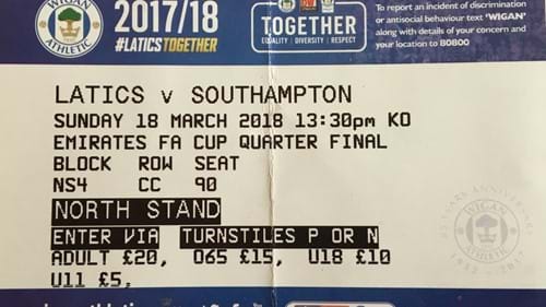 Wigan Athletic away ticket in the Emirates FA Cup on the 3/18/2018 at the DW Stadium