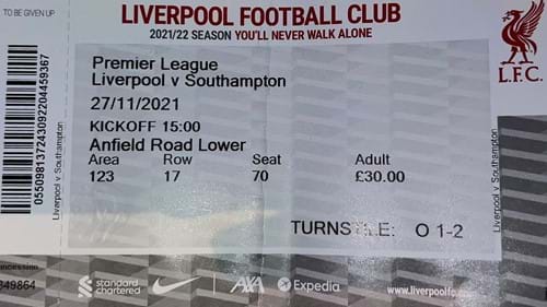 Liverpool away ticket in the Premier League on the 11/27/2021 at the Anfield