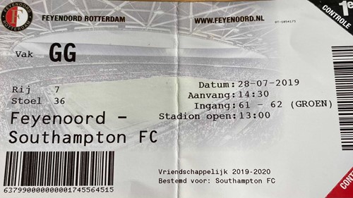 Feyenoord away ticket in the Pre season friendly on the 7/28/2019 at the Stadion Feijenoord