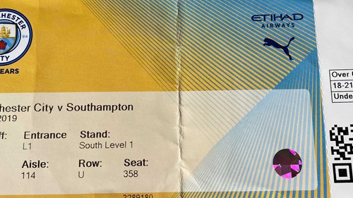 Manchester City away ticket in the Premier League on the 11/2/2019 at the The Etihad