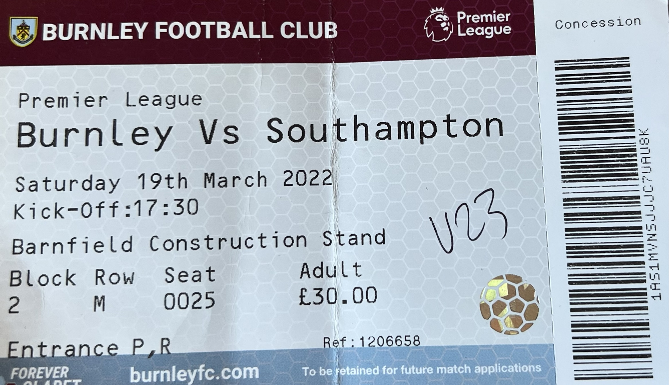 Burnley away ticket in the Premier League on the 4/21/2022 at the Turf Moor