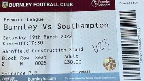 Burnley away ticket in the Premier League on the 4/21/2022 at the Turf Moor