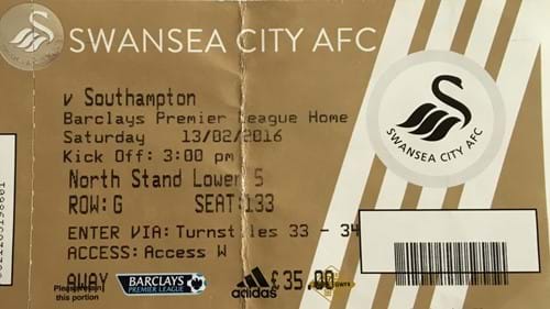 Swansea City away ticket in the Premier League on the 2/13/2016 at the Liberty Stadium
