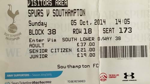 Tottenham Hotspur away ticket in the Premier League on the 10/5/2014 at the White Hart Lane