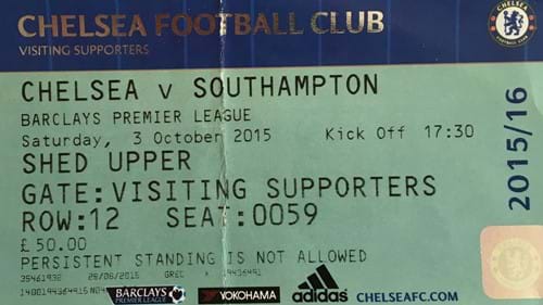 Chelsea away ticket in the Premier League on the 10/3/2015 at the Stamford Bridge